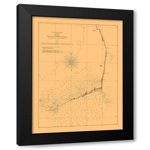 North Carolina Coast - Bache 1861  Black Modern Wood Framed Art Print with Double Matting by Bache