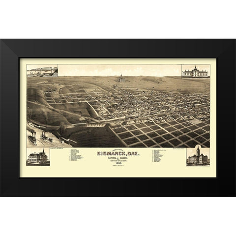 Bismarck North Dakota - Stoner 1883 Black Modern Wood Framed Art Print by Stoner
