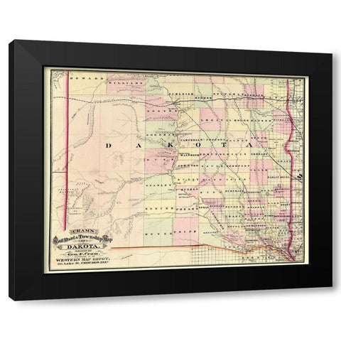 Dakota Territory - Cram 1875 Black Modern Wood Framed Art Print by Cram