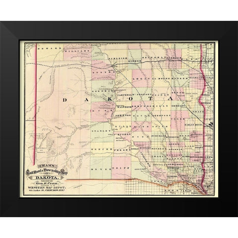 Dakota Territory - Cram 1875 Black Modern Wood Framed Art Print by Cram