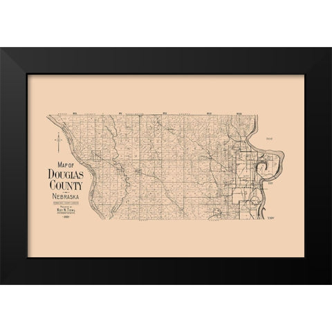 Douglas County Nebraska - Towl 1909  Black Modern Wood Framed Art Print by Towl