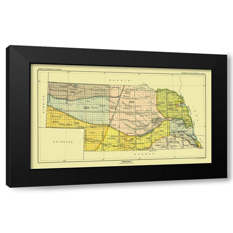 Nebraska - Hoen 1896 Black Modern Wood Framed Art Print with Double Matting by Hoen
