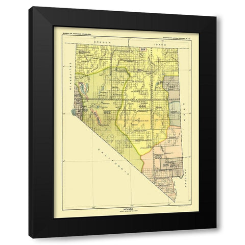 Nevada - Pyramid Lake - Hoen 1896 Black Modern Wood Framed Art Print by Hoen