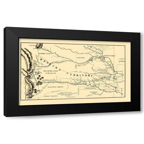 Western Territory Indian Lands - Dodge 1835 Black Modern Wood Framed Art Print with Double Matting by Dodge