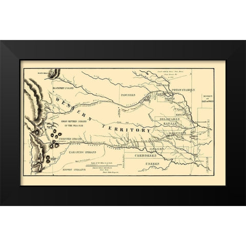 Western Territory Indian Lands - Dodge 1835 Black Modern Wood Framed Art Print by Dodge