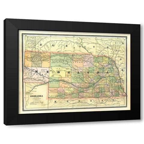 Nebraska - Cram 1886 Black Modern Wood Framed Art Print by Cram