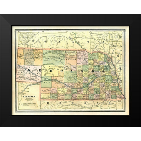 Nebraska - Cram 1886 Black Modern Wood Framed Art Print by Cram