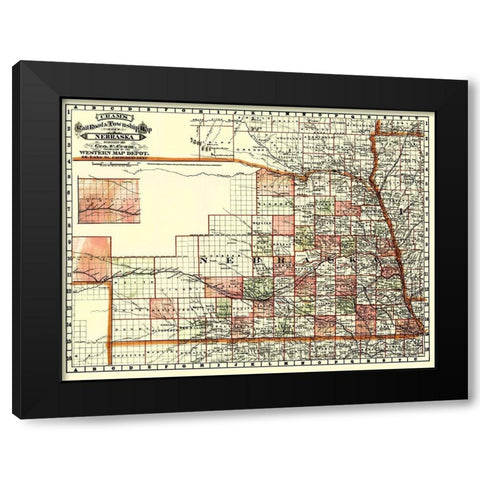 Nebraska - Cram 1879 Black Modern Wood Framed Art Print by Cram