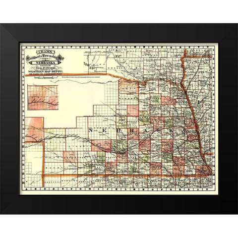 Nebraska - Cram 1879 Black Modern Wood Framed Art Print by Cram