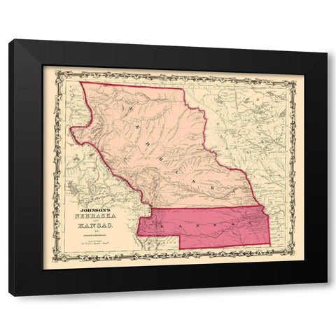 Nebraska, Kansas - Johnson 1860 Black Modern Wood Framed Art Print with Double Matting by Johnson