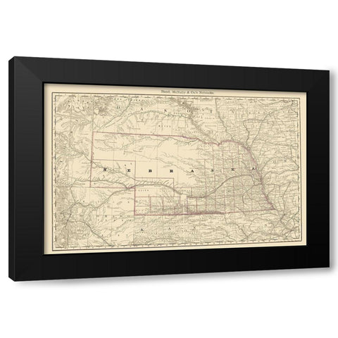 Nebraska - Rand McNally 1879 Black Modern Wood Framed Art Print with Double Matting by Rand McNally