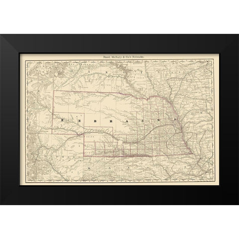 Nebraska - Rand McNally 1879 Black Modern Wood Framed Art Print by Rand McNally