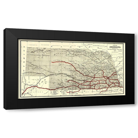 Burlington Railroad Route - Hirschfield 1886 Black Modern Wood Framed Art Print with Double Matting by Hirschfield