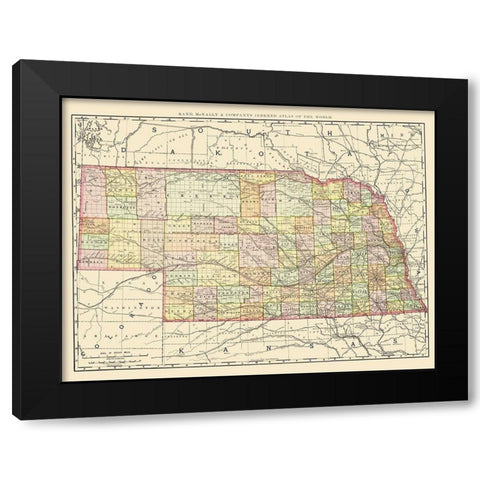 Nebraska - Rand McNally 1897 Black Modern Wood Framed Art Print with Double Matting by Rand McNally