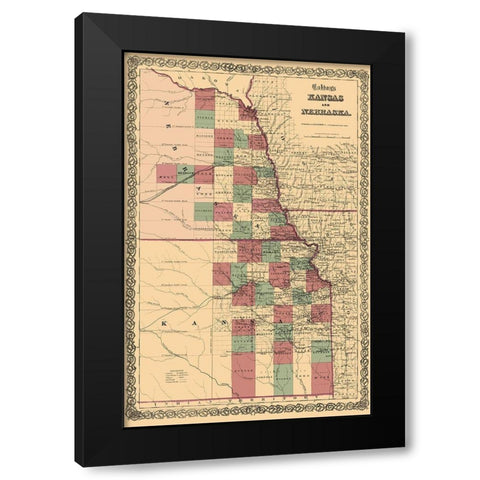 Nebraska, Kansas - Colton 1875 Black Modern Wood Framed Art Print by Colton