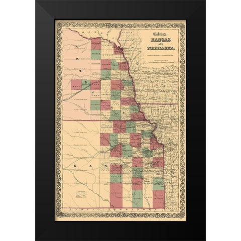 Nebraska, Kansas - Colton 1875 Black Modern Wood Framed Art Print by Colton