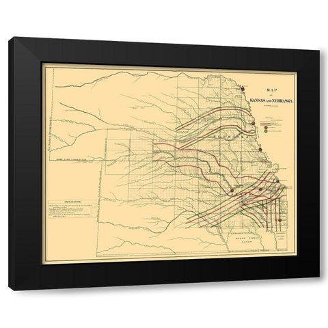 Kansas, Nebraska Railroads - LOC 1865 Black Modern Wood Framed Art Print by LOC