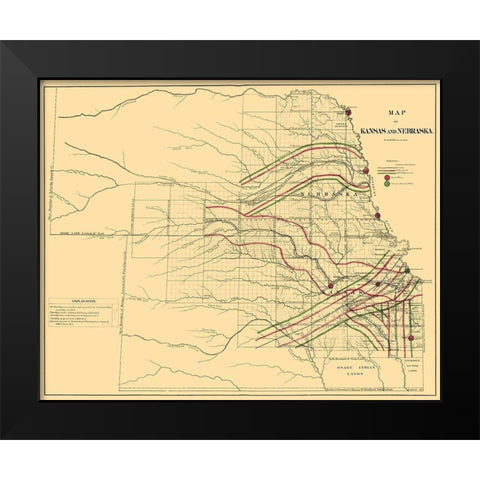 Kansas, Nebraska Railroads - LOC 1865 Black Modern Wood Framed Art Print by LOC