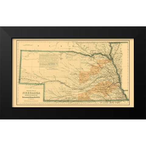 Burlington and Missouri River Railroad  1876 Black Modern Wood Framed Art Print by Colton