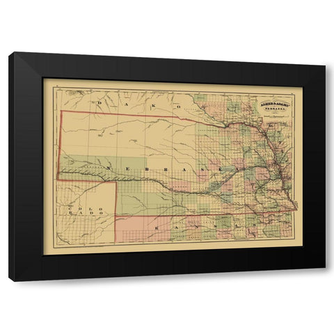 Nebraska - Asher  1874 Black Modern Wood Framed Art Print with Double Matting by Asher