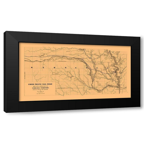 Union Pacific Railroad, Nebraska Territory 1865 Black Modern Wood Framed Art Print by Dey