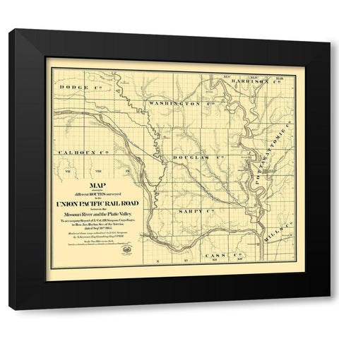 Pacific Railroad, Platte Valley - Seymour 1865 Black Modern Wood Framed Art Print with Double Matting by Seymour