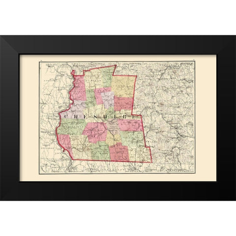 Cheshire New Hampshire - Walling 1877 Black Modern Wood Framed Art Print by Walling