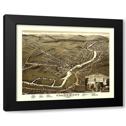 Claremont New Hampshire - Shober 1877 Black Modern Wood Framed Art Print with Double Matting by Shober