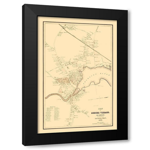Exeter New Hampshire - Dow 1845  Black Modern Wood Framed Art Print by Dow