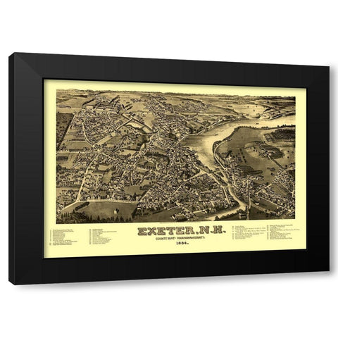 Exeter New Hampshire - Norris 1884  Black Modern Wood Framed Art Print with Double Matting by Norris