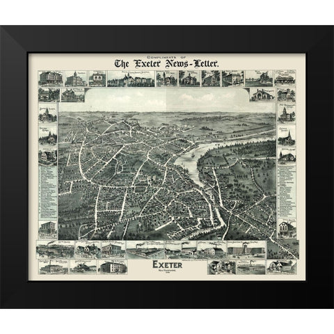 Exeter New Hampshire - Moore 1896  Black Modern Wood Framed Art Print by Moore