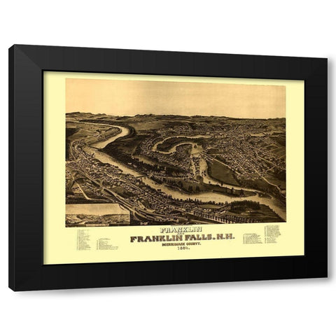 Franklin Falls New Hampshire - Norris 1884  Black Modern Wood Framed Art Print with Double Matting by Norris