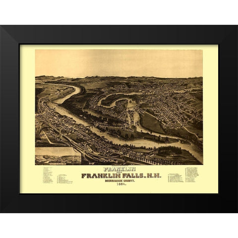 Franklin Falls New Hampshire - Norris 1884  Black Modern Wood Framed Art Print by Norris