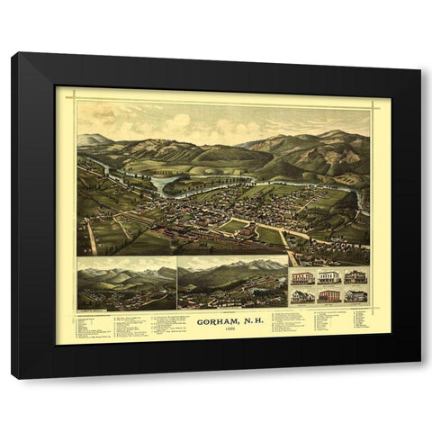 Gorham New Hampshire - Norris 1888  Black Modern Wood Framed Art Print by Norris