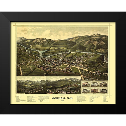 Gorham New Hampshire - Norris 1888  Black Modern Wood Framed Art Print by Norris