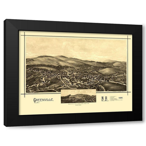 Greenville New Hampshire - Burleigh 1886  Black Modern Wood Framed Art Print with Double Matting by Burleigh