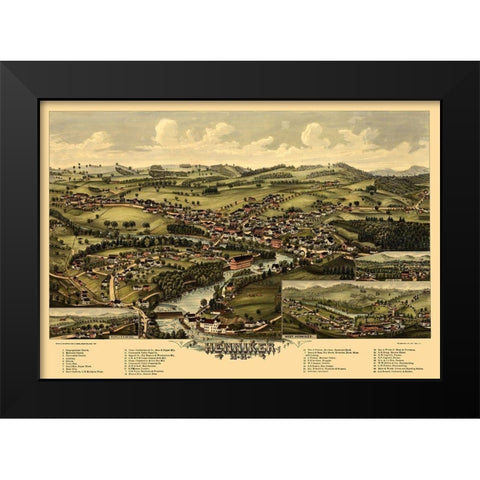 Henniker New Hampshire - Norris 1889  Black Modern Wood Framed Art Print by Norris