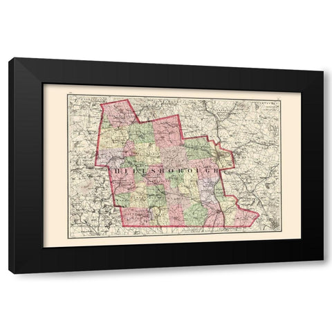 Hillsborough New Hampshire - Walling 1877 Black Modern Wood Framed Art Print by Walling