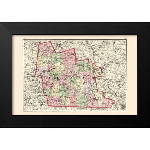 Hillsborough New Hampshire - Walling 1877 Black Modern Wood Framed Art Print by Walling