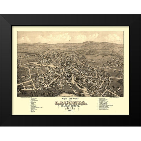 Laconia New Hampshire - Poole 1883  Black Modern Wood Framed Art Print by Poole