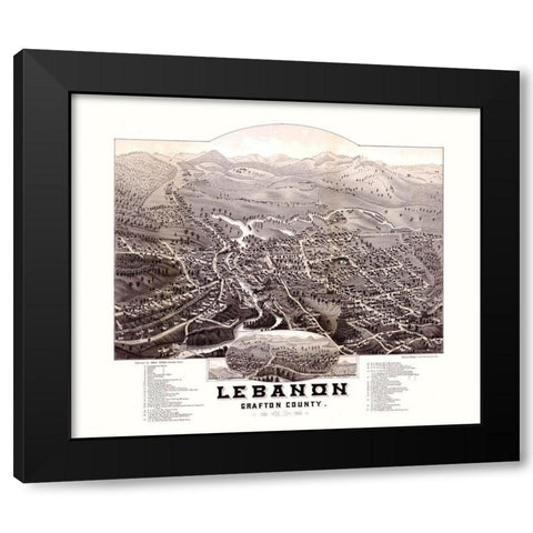 Lebanon New Hampshire - Norris 1884  Black Modern Wood Framed Art Print by Norris