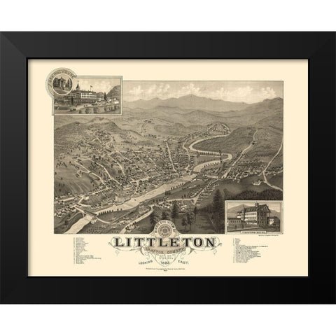 Littleton New Hampshire - Poole 1883  Black Modern Wood Framed Art Print by Poole