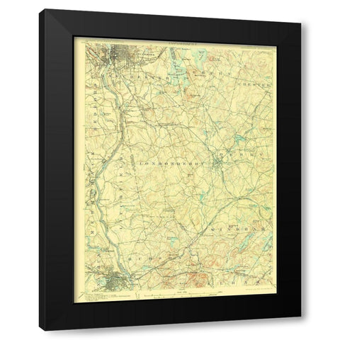 Manchester New Hampshire Quad - USGS 1905 Black Modern Wood Framed Art Print by USGS