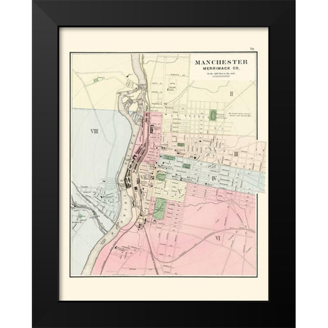 Manchester New Hampshire - Comstock 1877 Black Modern Wood Framed Art Print by Comstock
