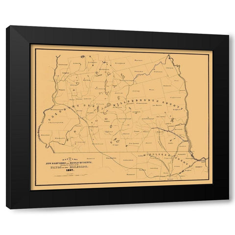 New Hampshire Massachusetts -1847 Black Modern Wood Framed Art Print by Unknown