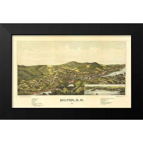 Milton New Hampshire - Norris 1888  Black Modern Wood Framed Art Print by Norris