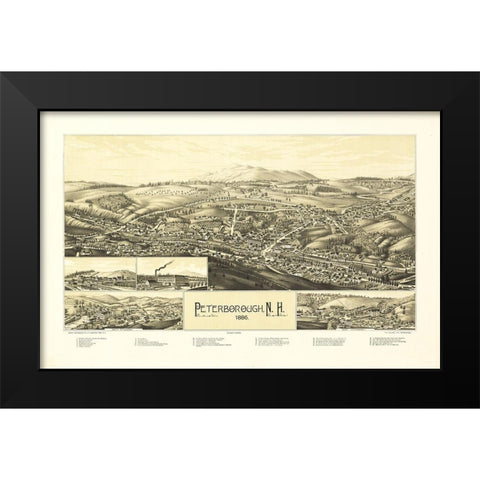 Peterborough New Hampshire - Burleigh 1886  Black Modern Wood Framed Art Print by Burleigh