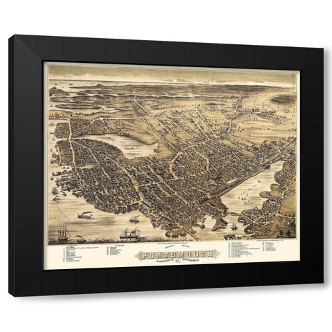 Portsmouth New Hampshire - Bremner 1877 Black Modern Wood Framed Art Print by Bremner