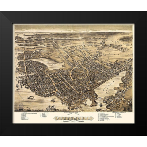 Portsmouth New Hampshire - Bremner 1877 Black Modern Wood Framed Art Print by Bremner