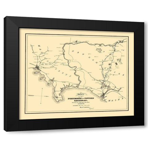 Portsmouth and Concord Railroad - Carter 1845 Black Modern Wood Framed Art Print with Double Matting by Carter